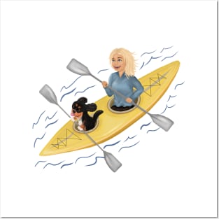 Kayaking with Cavalier King Charles Spaniel Dog Posters and Art